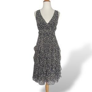 Papillon Vancouver Los Angeles Babydoll Sleeveless Dress Size L Grey Dot Ruffle